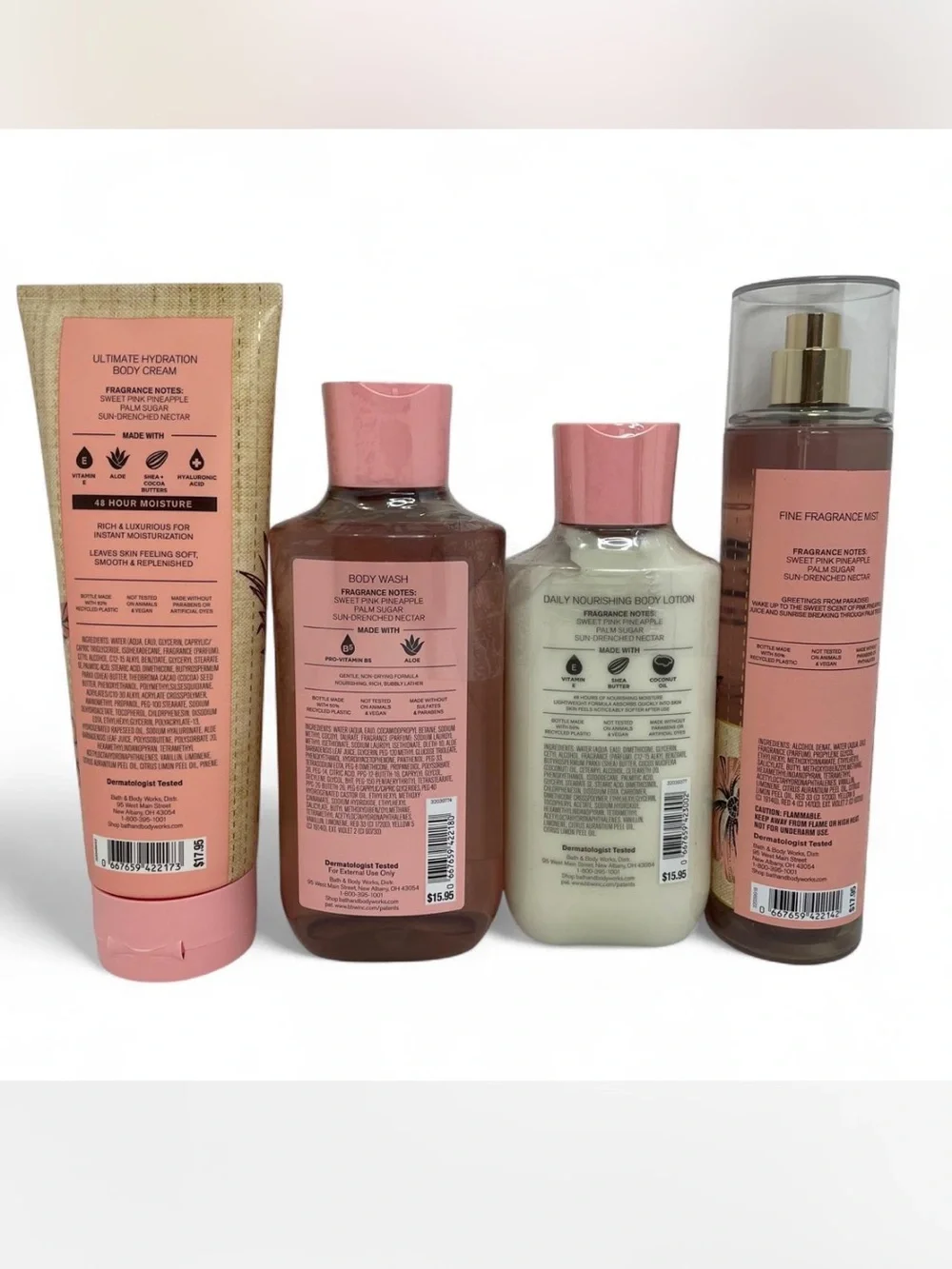 4 Piece Set Bath & Body Works Costa Rica Pink Pineapple Sunrise Lotion Wash Mist